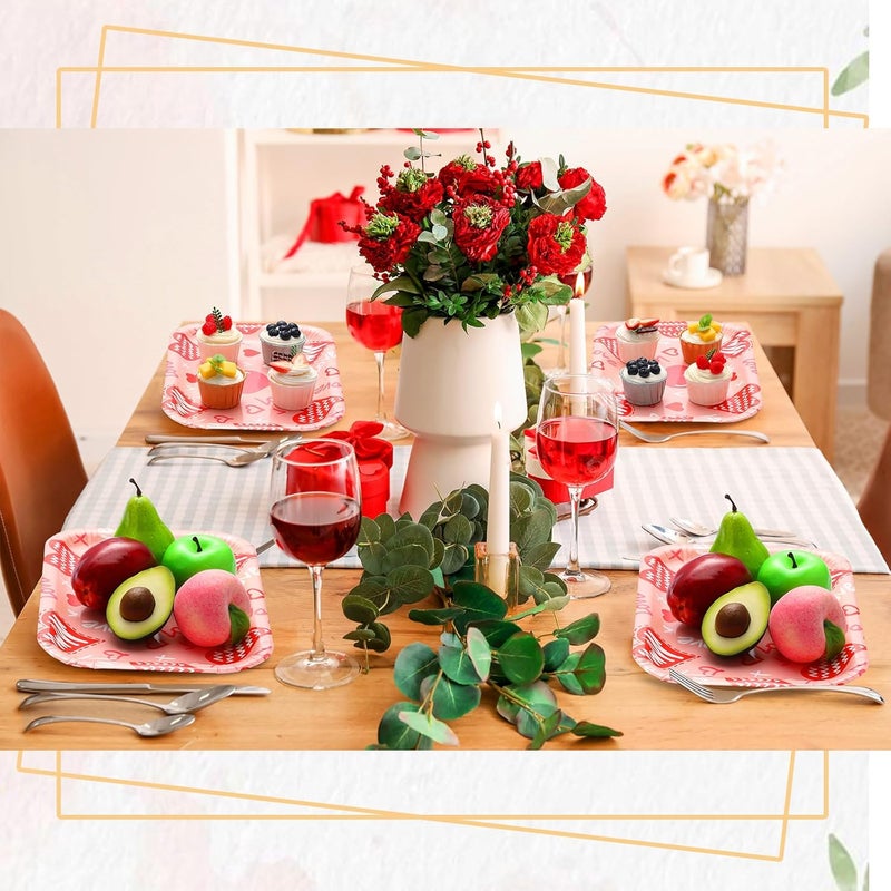 Ziliny 24 Pcs 13 x 9 Inch Mothers Day Disposable Paper Plates Love Serving Tray Rectangle Trays Valentine Happy Mothers Day Wedding Party Supplies for Food Snacks Cookies DessertPink - Image 5