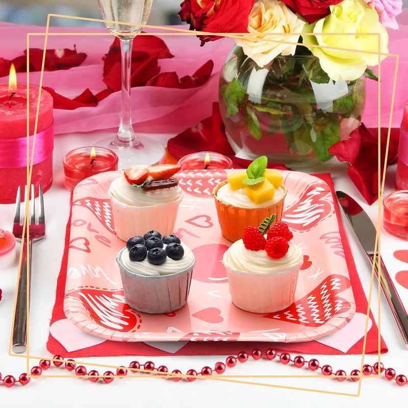 Ziliny 24 Pcs 13 x 9 Inch Mothers Day Disposable Paper Plates Love Serving Tray Rectangle Trays Valentine Happy Mothers Day Wedding Party Supplies for Food Snacks Cookies DessertPink - Image 2