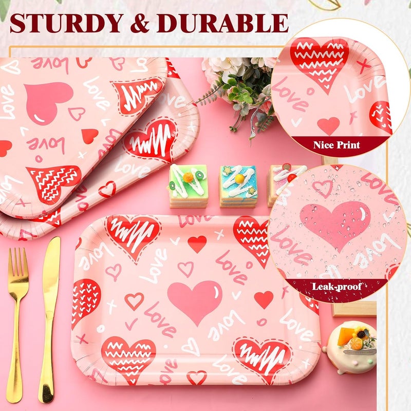 Ziliny 24 Pcs 13 x 9 Inch Mothers Day Disposable Paper Plates Love Serving Tray Rectangle Trays Valentine Happy Mothers Day Wedding Party Supplies for Food Snacks Cookies DessertPink - Image 4