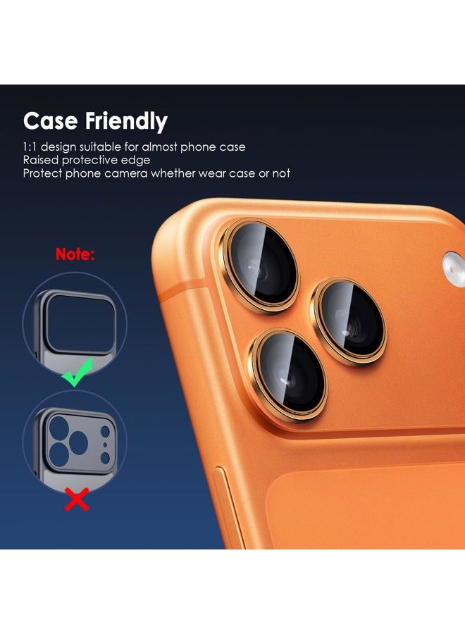 TENOC Camera Lens Protector for iPhone 17 Pro & iPhone 17 Pro Max, 9H Tempered Glass Camera Screen Cover, Orange Metal Individual Ring - Image 4