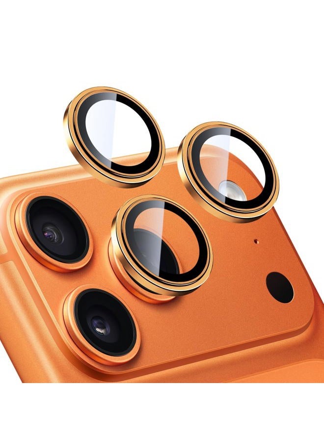 TENOC Camera Lens Protector for iPhone 17 Pro & iPhone 17 Pro Max, 9H Tempered Glass Camera Screen Cover, Orange Metal Individual Ring - Image 1