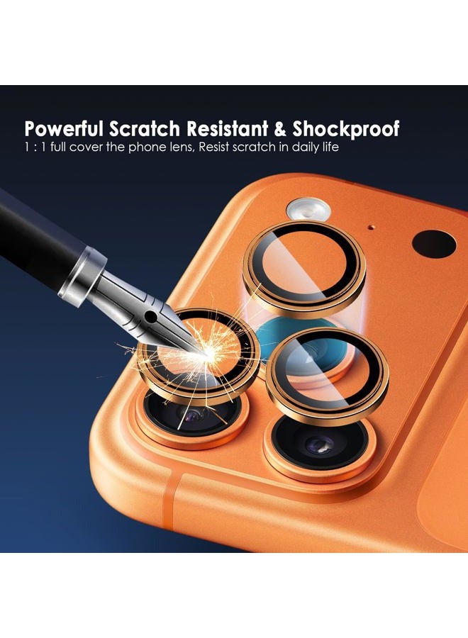 TENOC Camera Lens Protector for iPhone 17 Pro & iPhone 17 Pro Max, 9H Tempered Glass Camera Screen Cover, Orange Metal Individual Ring - Image 2