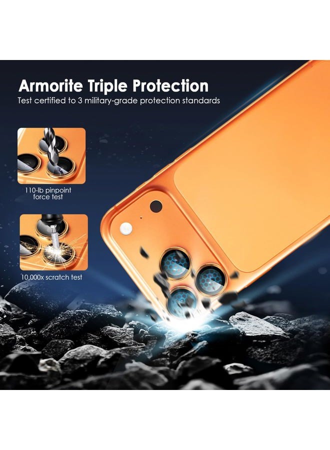TENOC Camera Lens Protector for iPhone 17 Pro & iPhone 17 Pro Max, 9H Tempered Glass Camera Screen Cover, Orange Metal Individual Ring - Image 3