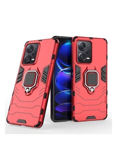 Generic Poco X5 5G /Xiaomi Redmi Note 12 Case Cover Protector Back Accessories Hybrid Heavy Duty Protection Shockproof with Defender Automobile Magnetic Holder Kickstand Armor Back Cover Red  - Image 1