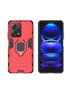 Generic Poco X5 5G /Xiaomi Redmi Note 12 Case Cover Protector Back Accessories Hybrid Heavy Duty Protection Shockproof with Defender Automobile Magnetic Holder Kickstand Armor Back Cover Red  - Image 3