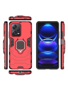 Generic Poco X5 5G /Xiaomi Redmi Note 12 Case Cover Protector Back Accessories Hybrid Heavy Duty Protection Shockproof with Defender Automobile Magnetic Holder Kickstand Armor Back Cover Red  - Image 2