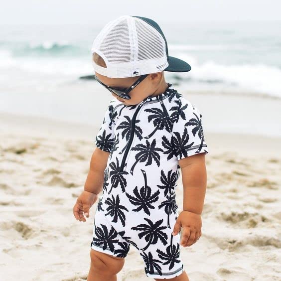 Yccutest Newborn Infant Baby Boy Girls Shark One Piece Swimsuit Short Sleeve Zip Up Rash Guard Swimwear Sun Protection Bathing Suits (White(with hat),6-12 Months) - Image 2