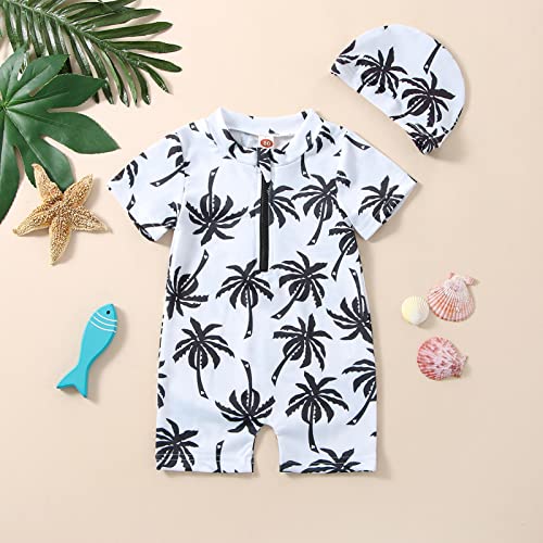 Yccutest Newborn Infant Baby Boy Girls Shark One Piece Swimsuit Short Sleeve Zip Up Rash Guard Swimwear Sun Protection Bathing Suits (White(with hat),6-12 Months) - Image 4