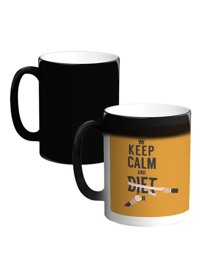RYN Keep Calm And Diet Printed Magic Coffee Mug White/Yellow/Black 12ounce