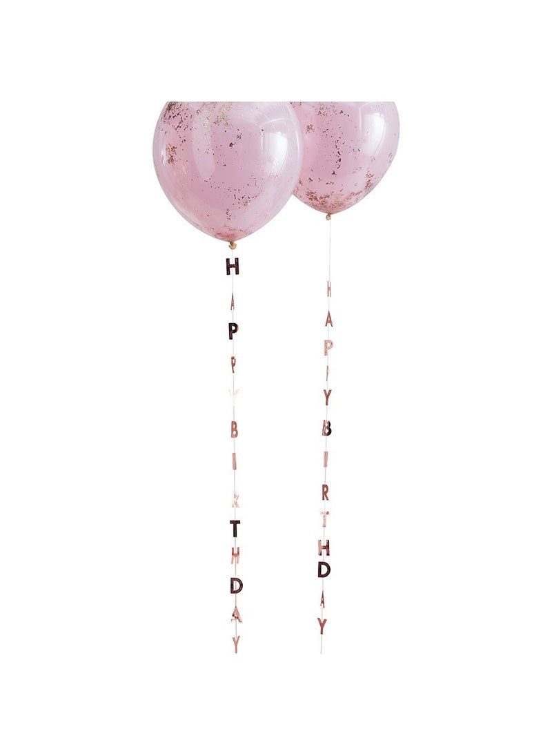 جينجر راي بالونات عيد ميلاد سعيد مع حروف من رقائق الذهب الوردي بطول متر واحد، عبوة من 5 قطع - Image 1