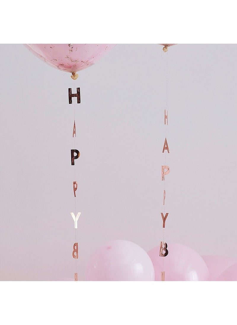 جينجر راي بالونات عيد ميلاد سعيد مع حروف من رقائق الذهب الوردي بطول متر واحد، عبوة من 5 قطع - Image 3