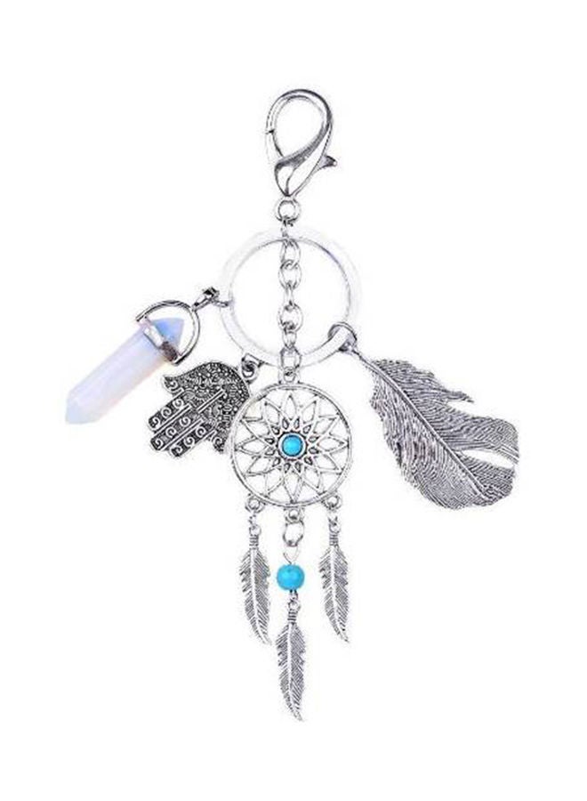 NIBEMINENT Dreamcatcher With White Stone And Feather Charm Keychain