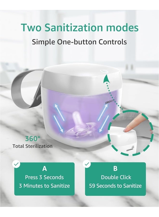 GROWNSY معقم مصاصة محمول، معقم ضوء UV أثناء التنقل، علبة معقم قابلة للشحن عبر USB، معقم مصاصة صغير 99.99% نظيف في 59 ثانية (أخضر) - Image 3