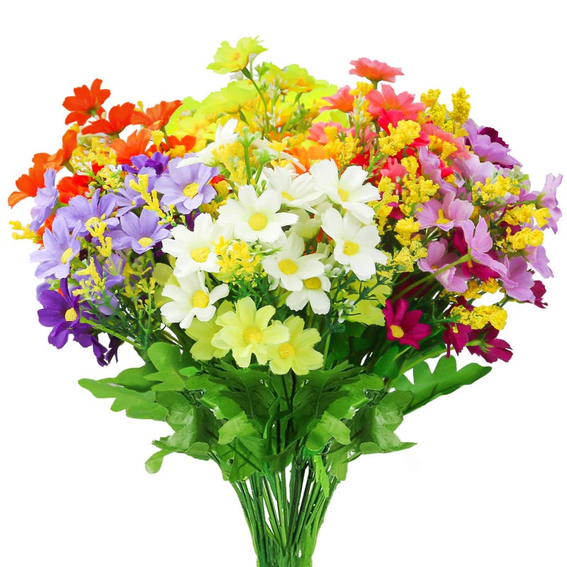 OWLKELA Artificial Silk Daisy Flowers 6 Bundles of 6 Colors Fake Flowers for Outdoor and Indoor Decorative Artificial Flowers in Vase Faux Plastic UV Resistant Flowers for Graves and Garden