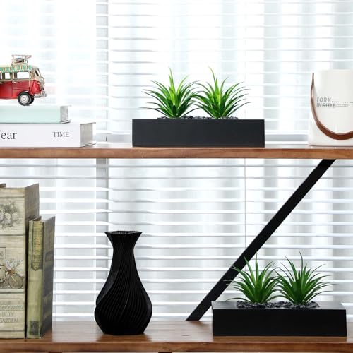 Hotop 2 Pcs Artificial Green Grass Plants in Wood Decorative Planter Pot Wooden Faux Greenery Rectangle Box Table Plant for Tabletop Centerpiece Indoor Decor(9.5 Inch,Black) - Image 5