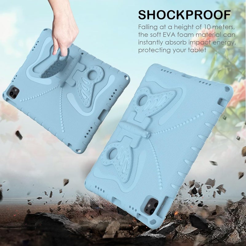 for iPad Pro 13inch 2024 Case,Lightweight EVA Kid Friendly Shockproof Protective Case,Shoulder Strap Case Butterfly Kids Case(Light Blue) - Image 3