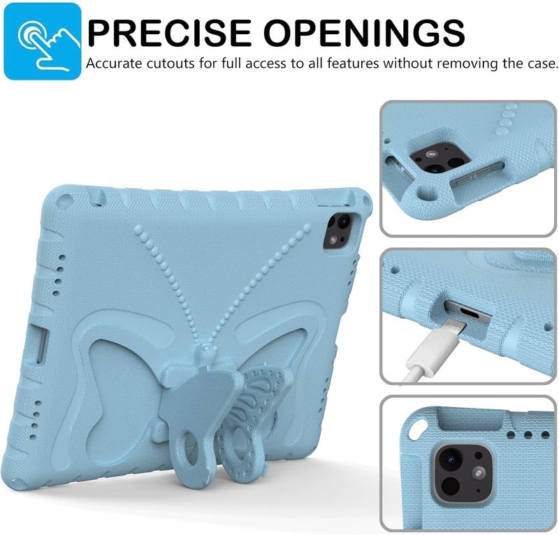 for iPad Pro 13inch 2024 Case,Lightweight EVA Kid Friendly Shockproof Protective Case,Shoulder Strap Case Butterfly Kids Case(Light Blue) - Image 2