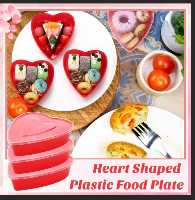 ywmigl 24 Pcs 17 Oz Valentine's Day Heart Shaped Container Plastic Seasoning Containers Box Food Storage Containers with Clear Transparent Lids Reusable Dessert Box for Valentine Fruit Vegetable (Red) - Image 3