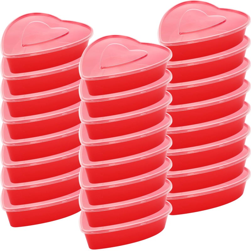 ywmigl 24 Pcs 17 Oz Valentine's Day Heart Shaped Container Plastic Seasoning Containers Box Food Storage Containers with Clear Transparent Lids Reusable Dessert Box for Valentine Fruit Vegetable (Red) - Image 1