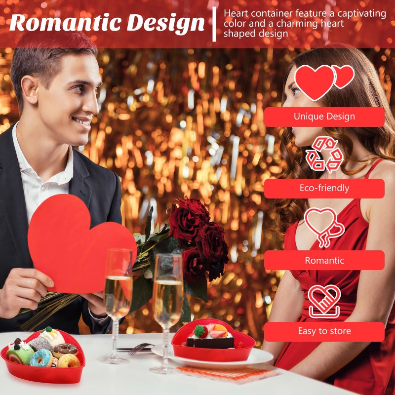 ywmigl 24 Pcs 17 Oz Valentine's Day Heart Shaped Container Plastic Seasoning Containers Box Food Storage Containers with Clear Transparent Lids Reusable Dessert Box for Valentine Fruit Vegetable (Red) - Image 4
