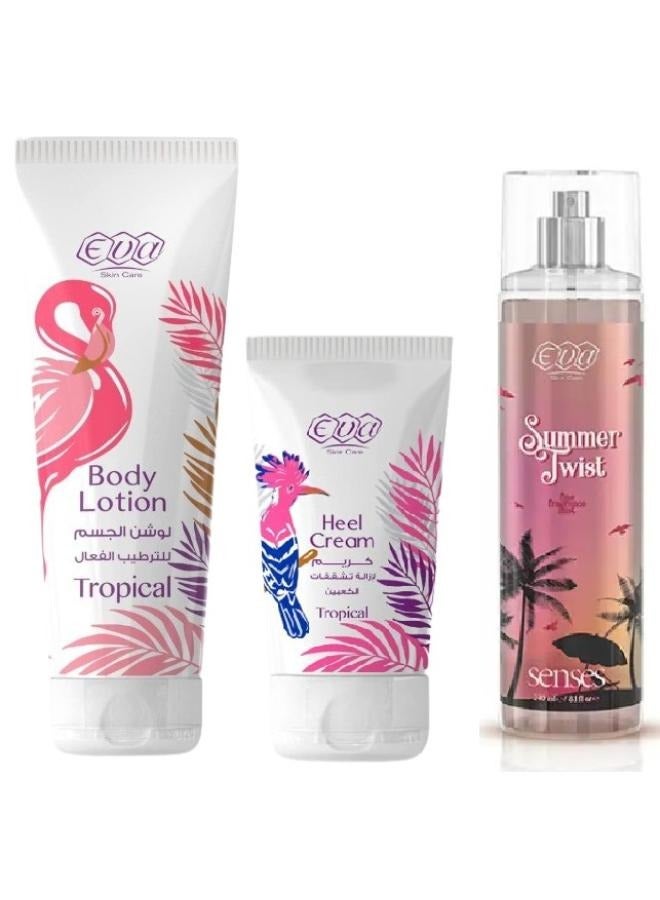 Skin Care Senses Fine Fragrance Mist Summer Twist - 240 ml +Body Lotion Tropical 240ml + Heel Cream Tropical  60ml