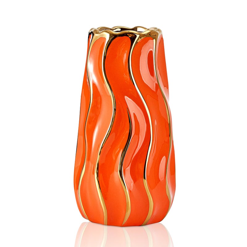 OTARTU Ceramic Vase, Orange Vase for Home Decor,Decorative Flower Vase, Vertical Stripe Ceramic Vases for Home DÃ©cor, Bedroom, Office, Living Room, Bathroom, Tabletop Decor, Centerpiece (Orange) - Image 1
