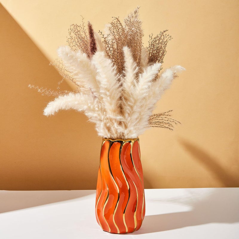 OTARTU Ceramic Vase, Orange Vase for Home Decor,Decorative Flower Vase, Vertical Stripe Ceramic Vases for Home DÃ©cor, Bedroom, Office, Living Room, Bathroom, Tabletop Decor, Centerpiece (Orange) - Image 4