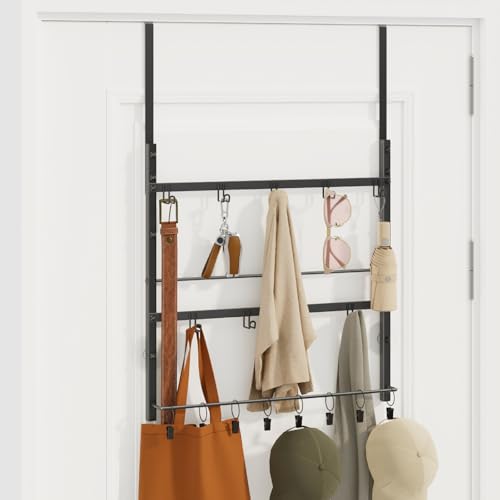 Consumest Over the Door Organizer 3 Tier Door Hanger Hooks for Hanging Clothing 24 Inches Long Coat Hanger for Bedroom Bathroom Laundry or Dorm Room Black - Image 1