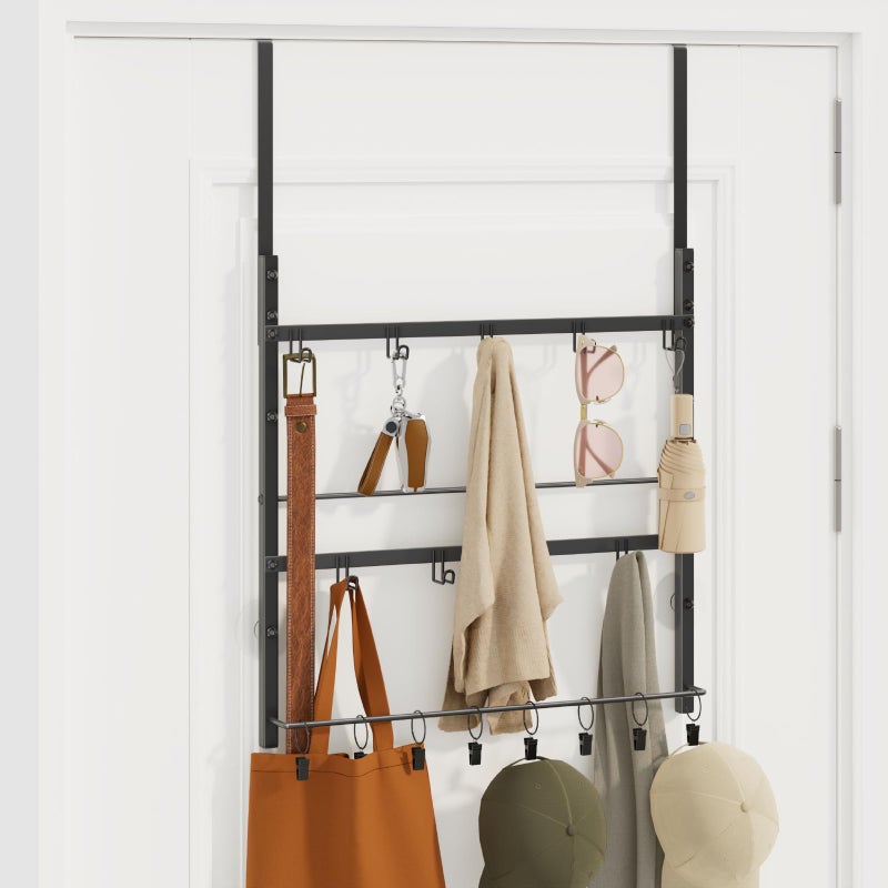 Consumest Over the Door Organizer 3 Tier Door Hanger Hooks for Hanging Clothing 24 Inches Long Coat Hanger for Bedroom Bathroom Laundry or Dorm Room Black - Image 2