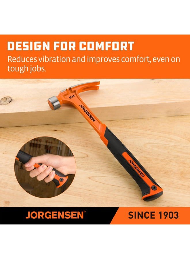 Jorgensen 16 oz Straight Claw Hammer, Rip Claw Hammer with Milled Face & Shock Absorbing Grip, Heavy Duty One-piece Forged Hammer - Image 4