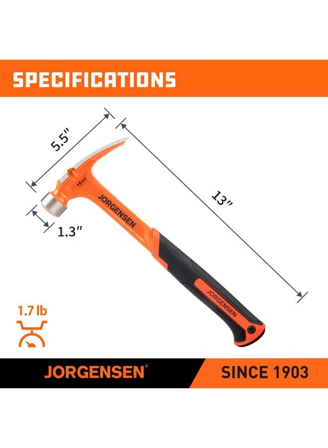 Jorgensen 16 oz Straight Claw Hammer, Rip Claw Hammer with Milled Face & Shock Absorbing Grip, Heavy Duty One-piece Forged Hammer - Image 2