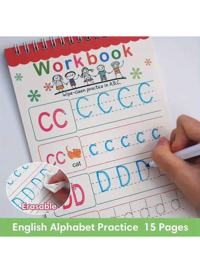 Reusable Letter Tracing Workbook Kids Ages 3 6 Wipe Clean Alphabet Numbers Practice - Image 1