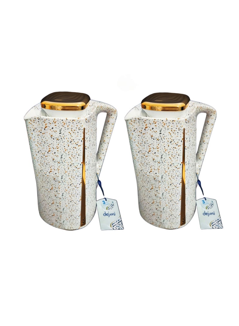 Dejavu 2 Piece Thermos Set 1L + 1L  White+Granite/ Golden
