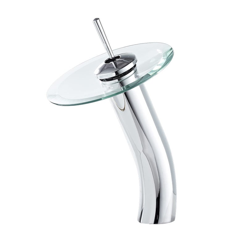 Chiczam Bathroom Vessel Faucet Chrome Waterfall Glass Spout Single Handle One Hole Bowl Sink Faucet Tall Body Vanity Lavatory Basin Mixer Tap with Supply Hose Deck Mount Commercial - Image 1