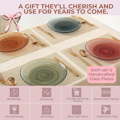 Khen Glass Hobnail Colored Plates | Set of 4 | Pastel Natural Colors 10 . 6" Dinner or - Server, Charger, Dessert Server, Appetizer Plate, Snack, Fruit, Housewarming Gift - Image 5