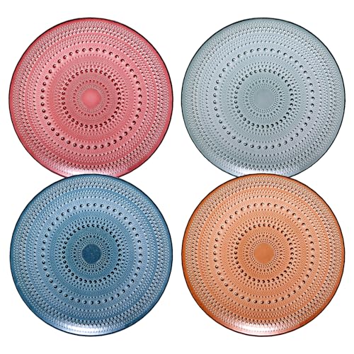Khen Glass Hobnail Colored Plates | Set of 4 | Pastel Natural Colors 10 . 6" Dinner or - Server, Charger, Dessert Server, Appetizer Plate, Snack, Fruit, Housewarming Gift - Image 1