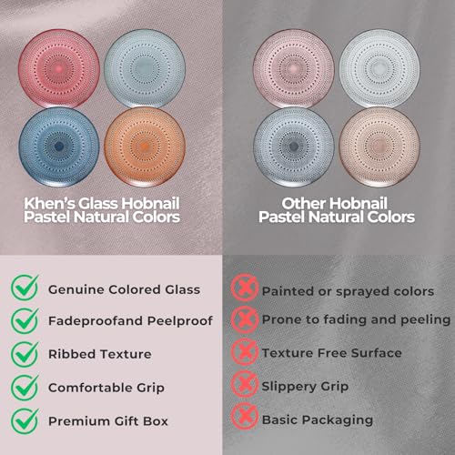 Khen Glass Hobnail Colored Plates | Set of 4 | Pastel Natural Colors 10 . 6" Dinner or - Server, Charger, Dessert Server, Appetizer Plate, Snack, Fruit, Housewarming Gift - Image 3