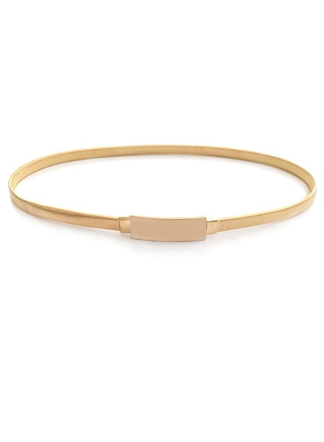 ZARSIO Women Skinny Metal Waist Belt Elastic Chain Belt Thin Waistband for Dress, Gold - Image 1