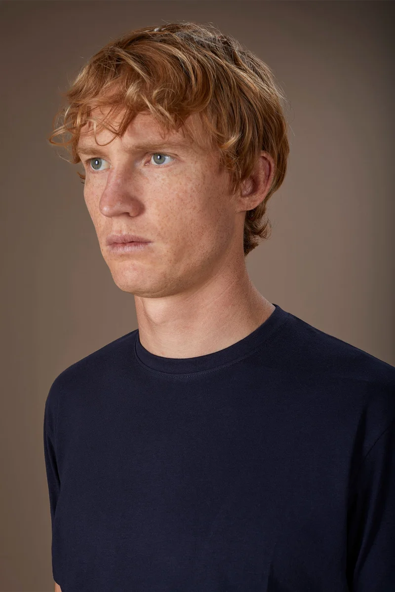 Doppelganger Blue Men's round neck T-shirt in 100% cotton regular fit - DK Blue for Men | Best Price UAE