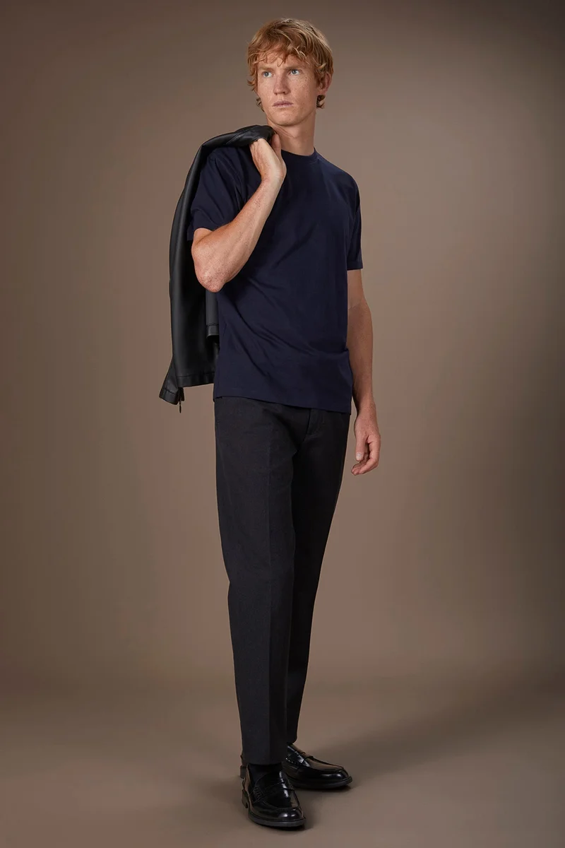 Doppelganger Blue Men's round neck T-shirt in 100% cotton regular fit - DK Blue for Men | Best Price UAE