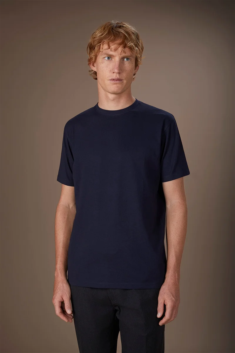 Men's round neck T-shirt in 100% cotton regular fit - Dk Blue