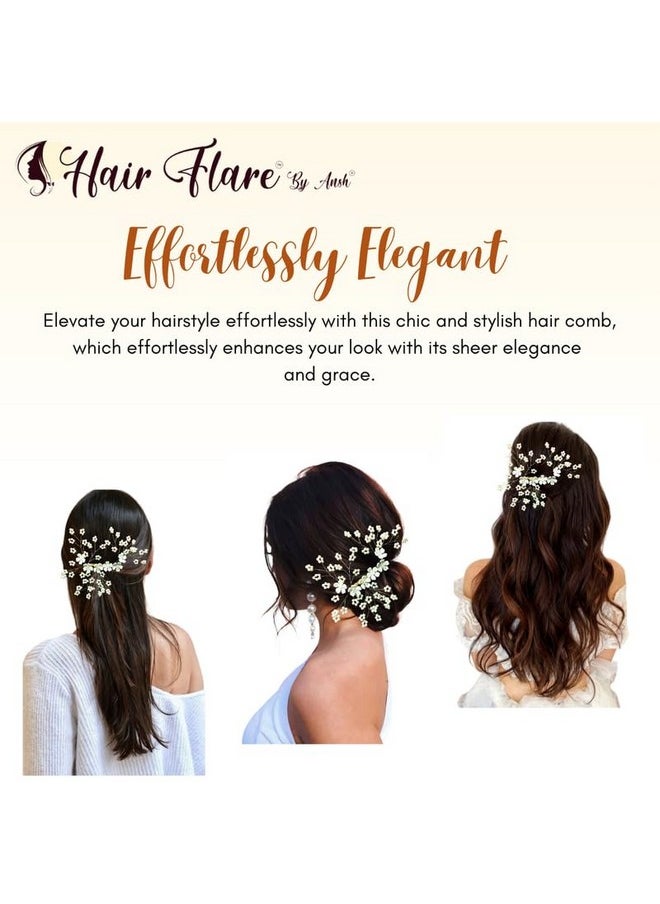 Hair Flare Hair Flare Effortless Elegance: Pearl Flower Hair Comb with White Beads - DIY Hair Accessory, No Pins Needed, Pack of 1_2712  - Image 4