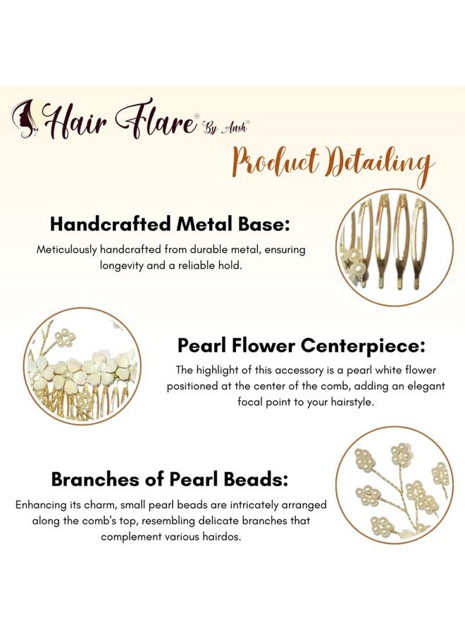 Hair Flare Hair Flare Effortless Elegance: Pearl Flower Hair Comb with White Beads - DIY Hair Accessory, No Pins Needed, Pack of 1_2712  - Image 3
