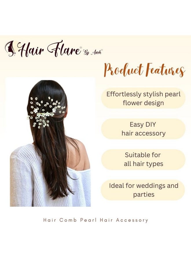 Hair Flare Hair Flare Effortless Elegance: Pearl Flower Hair Comb with White Beads - DIY Hair Accessory, No Pins Needed, Pack of 1_2712  - Image 2