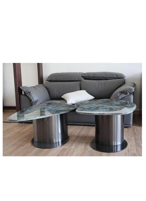 Kasinda Marble Top Coffee Tables Set, Stainless Steel Frame, Set of 2 Tables - C619