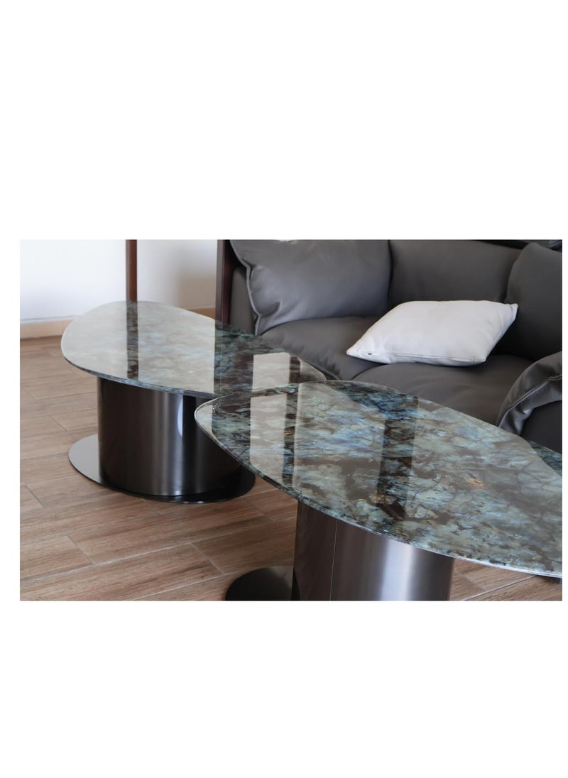 Kasinda Marble Top Coffee Tables Set, Stainless Steel Frame, Set of 2 Tables - C619
