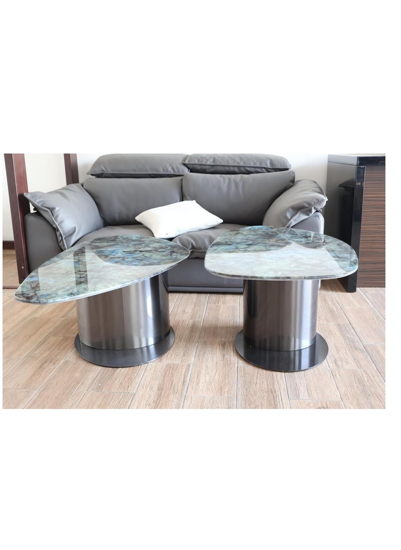 Kasinda Marble Top Coffee Tables Set, Stainless Steel Frame, Set of 2 Tables - C619