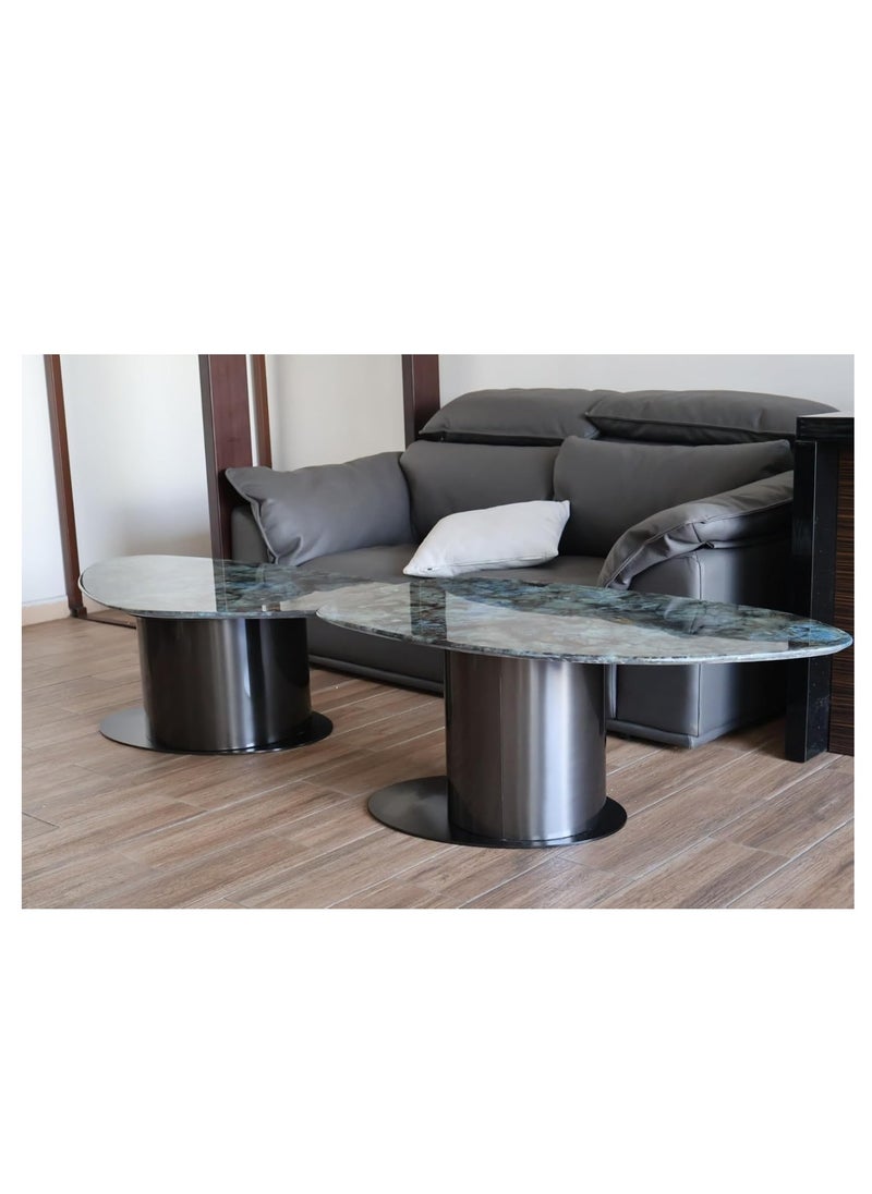 Kasinda Marble Top Coffee Tables Set, Stainless Steel Frame, Set of 2 Tables - C619