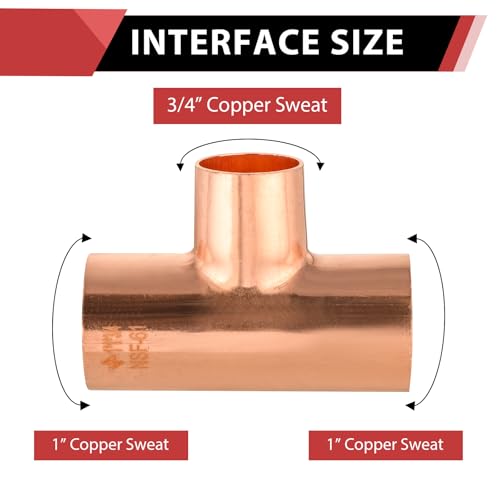 EFIELD Pack of 5 EFIELD 1 x 1 x 34 C X CX C Copper Tee LF Copper Plumbing Fittings with Sweat Solder ConnectionCOPPER013 - Image 3