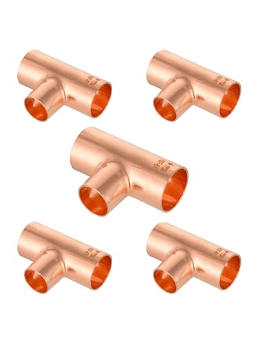 EFIELD Pack of 5 EFIELD 1 x 1 x 34 C X CX C Copper Tee LF Copper Plumbing Fittings with Sweat Solder ConnectionCOPPER013 - Image 1